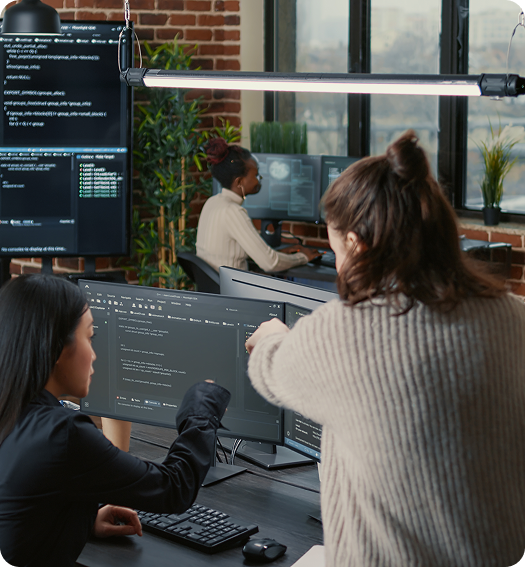 Developer coding on laptop