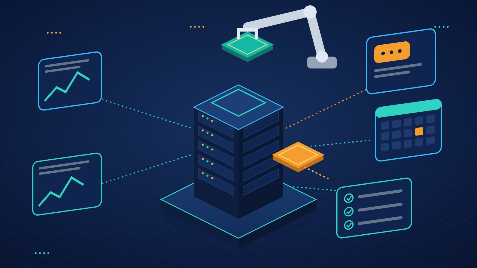 Isometric illustration of an old AI model chip being swapped for a new one in a server that powers web and mobile apps, for a GPT-4o API migration guide